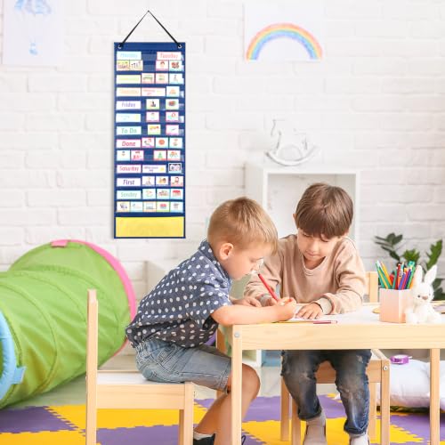 2-in-1 Autism Visual Schedule Pocket Chart with Cards for Classroom - size: Visual Schedule