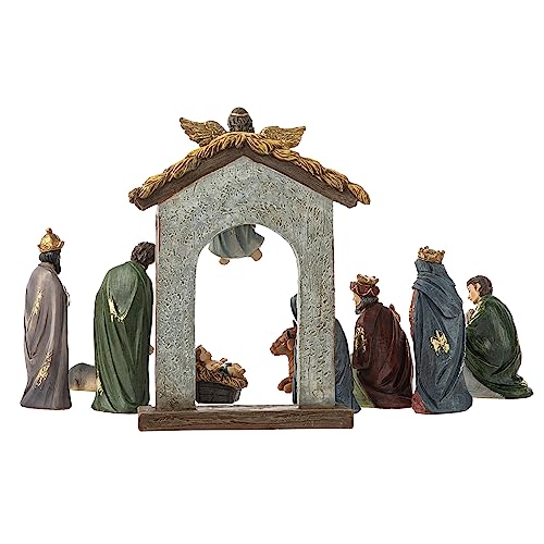 Glitzhome 11Pcs Resin Nativity Figurines Set Christmas Nativity Set Tabletop Scenes Decor, Christian Nativity Scene Indoor Xmas Nativity Collectible Figurines Miniatures Statues Ornaments 8" x 20.75" - size: 20.75 x 8 Inches