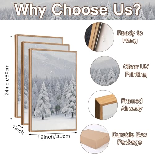 CHDITB 3 Pcs Snowy Winter Forest Landscape Framed Wall Art 16x24 Inch - color: Snowy Christmas Pine Trees, size: 16"L x 24"W