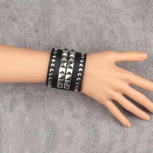 GelConnie Punk Leather Cuff Bracelet Adjustable Straps Wrap Bracelets Arm Armor Cuff Gothic Leather Wristbands for Men, Women - color: MLPB099-Black