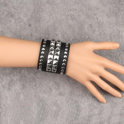 Jeilwiy Punk Rock Gothic Black Rivet Leather Spiked Necklace Collar Neckband Leather Choker Necklace for Women Mom Gifts Adjustable - color: 01 Leather Cuff Bracelet Black