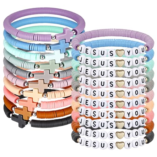 Landical 20 Pcs Cross Bracelets and Jesus Loves You Bracelet Bulk - color: Morandi