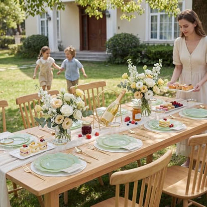 WDF 175Pcs Sage Green Plastic Plates With Gold Rim - Disposable Sage Green Plates 25guest Disposable Dinnerware Ideal for Party/Wedding/Holidays - color: Sage Green, size: 175 pieces