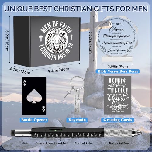JTAMOHI 10 Pcs Christian Gifts for Men Faith, Inspirational Religious Gifts, Catholic Gift with 20 Oz Tumbler Bible Verses Crystal Plaque Hat Socks Bracelet for Husband, Dad, Grandpa, Friends
