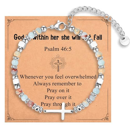 Christian Gifts for Women Girls, Religious Cross Bracelet - color: God is within her