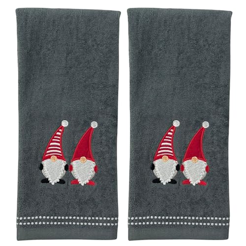 Christmas Gray Grey Guest Hand Bathroom Towels, Jolly Nordic Gnomes, 16x26" - color: Holiday Gnomes
