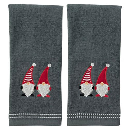 Christmas Gray Grey Guest Hand Bathroom Towels, Jolly Nordic Gnomes, 16x26" - color: Holiday Gnomes