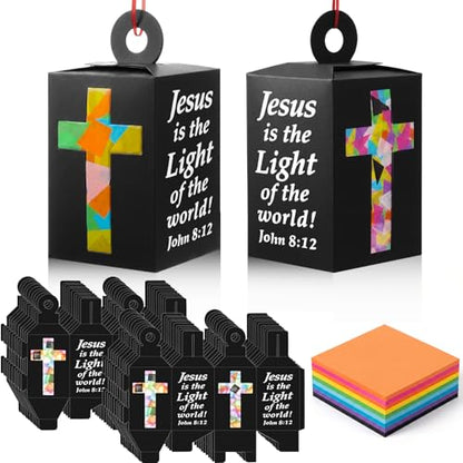 20 Sets Vbs 2026 Christian Cross Crafts Bulk Illumination Themed Paper Lanterns Jesus Is the Light Religious Suncatcher Sunday School Vbs Crafts for Church Christian Party Favor (Clear Cross) - style: Clear Cross