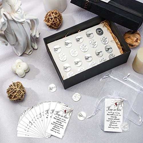 Sureio 24 Memorial Angel Sign Coins Funeral Pocket Token Lucky Peace Sign Angel Coins Poem Prayer Cards White Organza Bags Gift Life Charms Christian Gift(Cardinal)