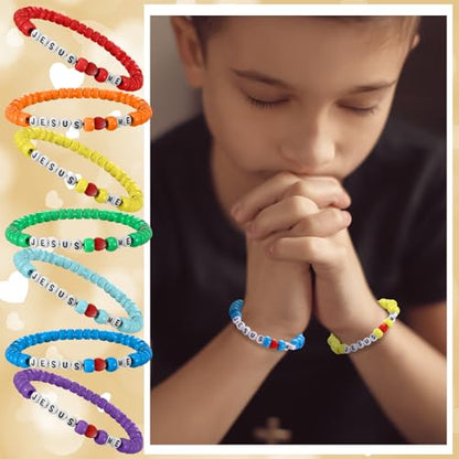 Ferreve 35 Sets Jesus Loves Me Christian Bracelet Craft Kit for VBS - color: Rainbow, style: Jesus Love Me