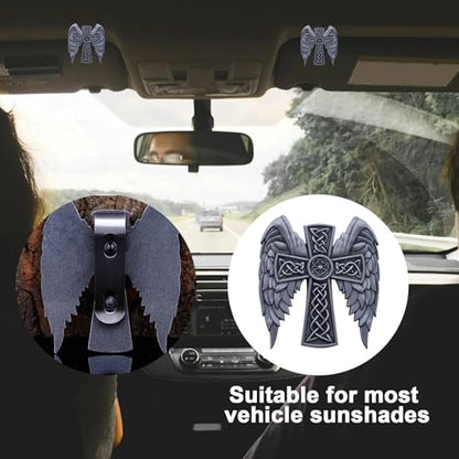 Guardian Angel Visor Clip - Guardian Angel Visor Clips for Cars,Stainless Steel Wings Cross Sunshade Clip Driver Gift - style: Celtic Wings - Silver