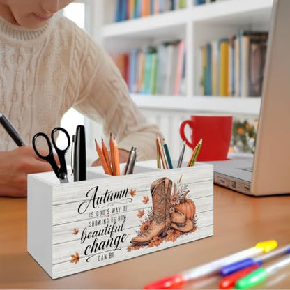 Christian Fall Western Pen Pencil Holder Organizer for Desk - color: Fall 01