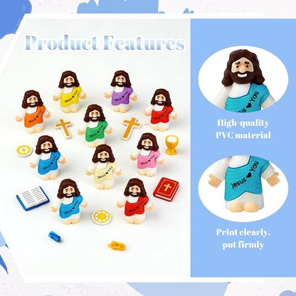 150 Pcs Easter Little Jesus Figures Mini Jesus Figurines Bulk to Hide and Seek Tiny Christ Savior Love You Religious Party Favors for Easter Egg Stuffers Sunday Religious Party Favor Baptism Gifts