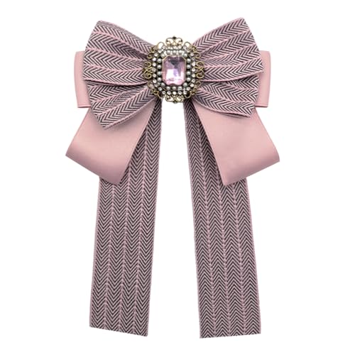 Womens Bow Tie Adjustable Rhinestone Bowtie for Women Ladies Girls Pre-tied Womens Tie for Shirt Suit Uniform - color: Pink-brooch