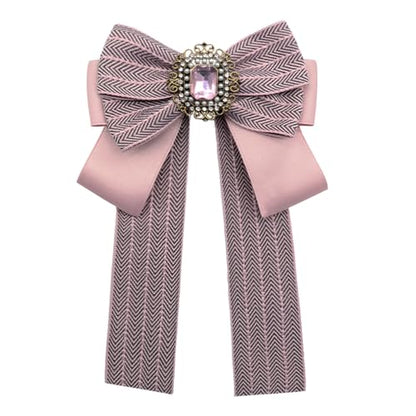 Womens Bow Tie Adjustable Rhinestone Bowtie for Women Ladies Girls Pre-tied Womens Tie for Shirt Suit Uniform - color: Pink-brooch