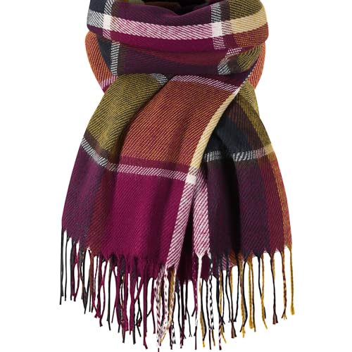 Clothirily Womens Winter Scarf, Oversized Long Blanket Plaid Shawl Wrap - color: Red Purple Lattice