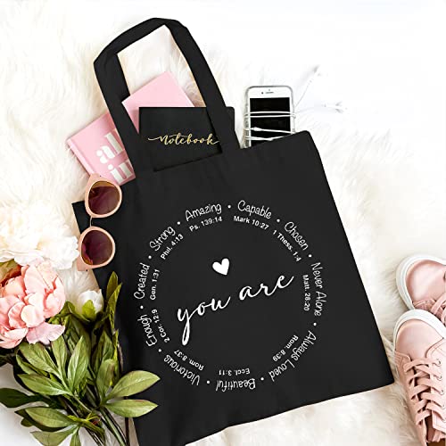 TSIIUO Women's You are Inspiration Canvas Tote Bag Funny Bible Verse Cute Graphic Reusable Shopping Canvas Bag - color: Black
