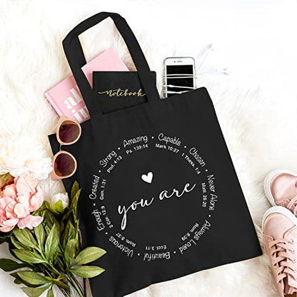 TSIIUO Women's You are Inspiration Canvas Tote Bag Funny Bible Verse Cute Graphic Reusable Shopping Canvas Bag - color: Black