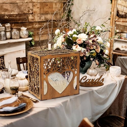OurWarm Wooden Wedding Card Box with Heart-Shaped Acrylic Window