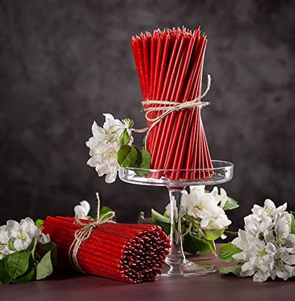 Danilovo Thin Taper Beeswax Candles - Honey-Scented, Decorative Candles Ideal for Birthday Decoration or Church Prayers - Red Drip Free, Tall & Smokeless Pack of 50 pcs, 6.5 x 0.2 inch - size: 6.5 in