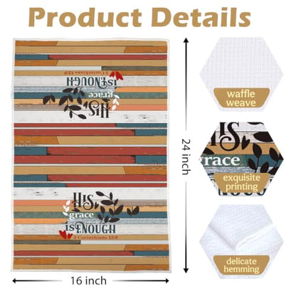 Christian Gifts Dish Towels Set - Bible Verse Decorative Waffle Weave Kitchen Towels, Inspirational Christian Gifts Hand Towels, Farmhouse Bible Verse Tea Towels, 16×24 Inches Set of 4 - color: Christian- 09
