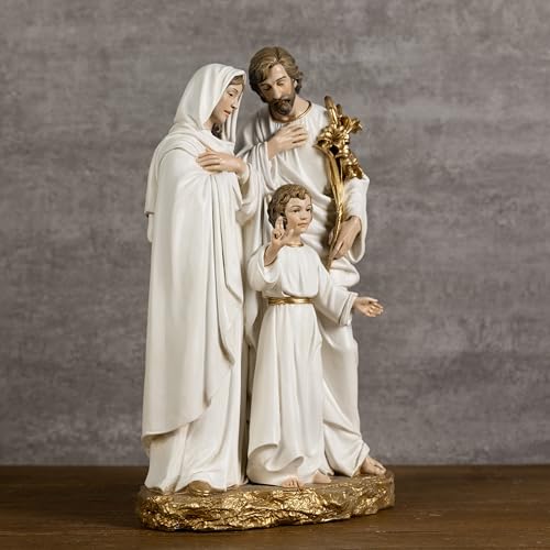BC Catholic Holy Family Statue 12" H Youth Jesus St. Joseph Virgin Mary - color: Gold & White
