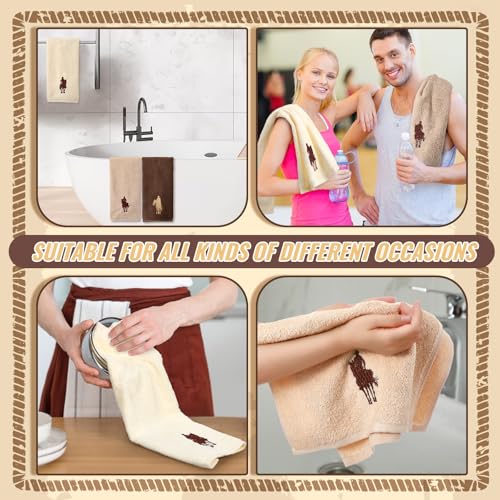SmoothNovelty 3 Pcs Brown Western Cowboy Hand Towels Embroidery Bathroom - color: Western Cowboy, size: 13.3 x 29.5 inches