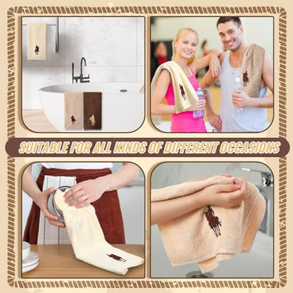 SmoothNovelty 3 Pcs Brown Western Cowboy Hand Towels Embroidery Bathroom - color: Western Cowboy, size: 13.3 x 29.5 inches
