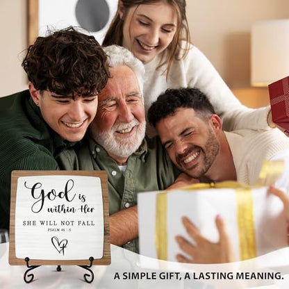 God Is Within Her Wooden Plaque, Christian Table Decor with Stand - color: God Is Within Her