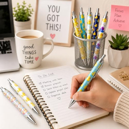 8PC Duck Pens Cute Cool Quirky Yellow Bird Novelty Ballpoint Black Ink Writing Pen Desk Accessories Kawaii Office Journaling Supplies Animal Themed Gifts Party Favors Bulk For Women Teachers Nurses - style: Duck