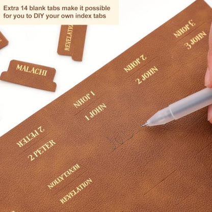 Leather Bible Tabs, Bible Tabs for Women and Men(Gold Foil Lettering) Large Print Stickers, Easy to Read and Apply, 66 Chapters & 14 Blank Labels for Easy Navigation, Bible Study Supplies(Brown) - style: Leather Brown