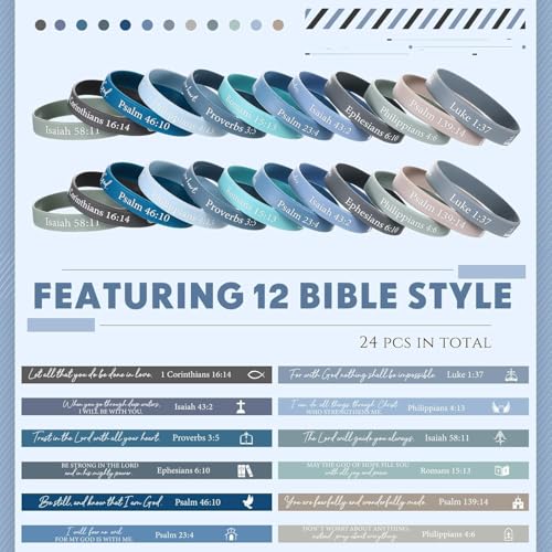 Ecation 72 Pcs Bible Verse Christian Bracelets Silicone,Blue Gray - color: Blue Gray