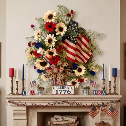 Cinnvoice 4th of July Patriotic Wreath Artificial Wreath for Front Door - style: 4th of July