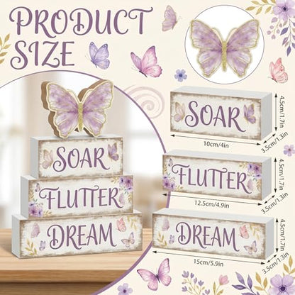 Britimes Tiered Tray Decor Set, 4 Pack, Wooden Table Sign, Butterfly Floral - style: Butterfly