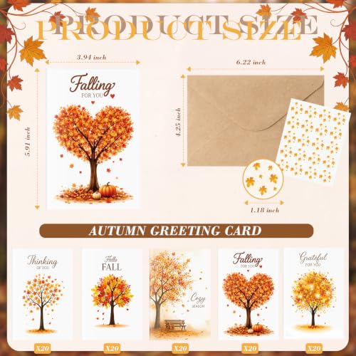 Eaasty 100 Pcs Cards with Stickers, Envelopes, Autumn Folding Style - style: Autumn Folding Style