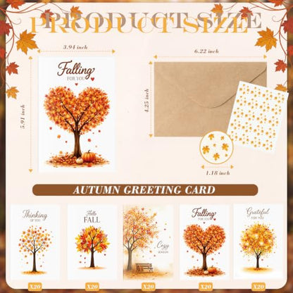 Eaasty 100 Pcs Cards with Stickers, Envelopes, Autumn Folding Style - style: Autumn Folding Style