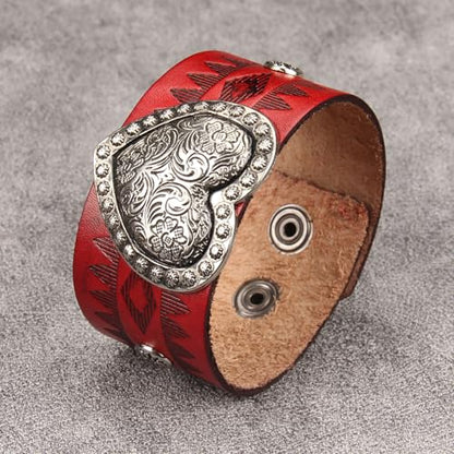GelConnie Punk Leather Cuff Bracelet Adjustable Straps Wrap Bracelets Arm Armor Cuff Gothic Leather Wristbands for Men, Women - color: MLPB101-Red