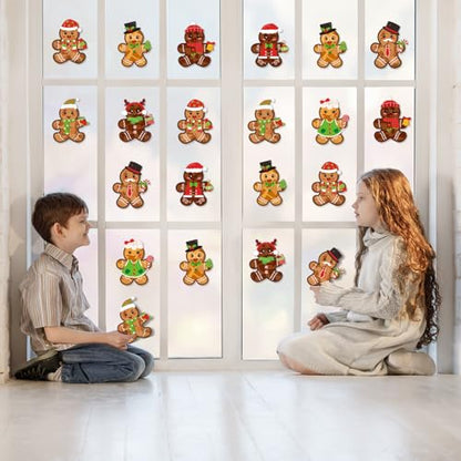 Renbuzhu 39PCS Christmas Crafts Bulk: Gingerbread Men Paper Suncatchers DIY Kit for Winter Xmas Holiday Activities Decorations, Window Stained Glass Effect Art Ornaments - style: gingerbreadman