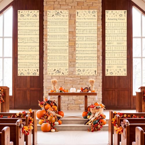 Hosuly 4 Pack Thanksgiving Hymn Banners 2x6 Feet Church Sanctuary Decor - size: 2 x 6 Feet, style: Thanksgiving