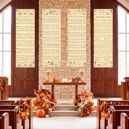 Hosuly 4 Pack Thanksgiving Hymn Banners 2x6 Feet Church Sanctuary Decor - size: 2 x 6 Feet, style: Thanksgiving