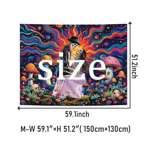 Heopapin Blacklight Skull Lovers Tapestry UV Reactive Mushroom Wall Hanging Fantasy Galaxy Space Tapestries Neon Flowers Plant Wall Hanging Tapestry for Bedroom 59.1L x 51.2W - color: skeleton, size: 59.1"L x 51.2"W