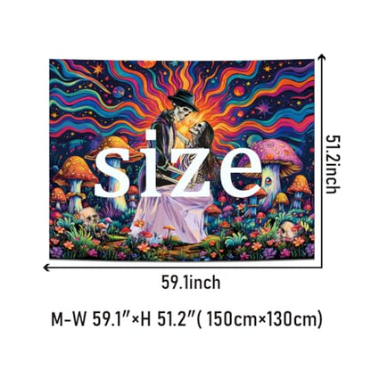 Heopapin Blacklight Skull Lovers Tapestry UV Reactive Mushroom Wall Hanging Fantasy Galaxy Space Tapestries Neon Flowers Plant Wall Hanging Tapestry for Bedroom 59.1L x 51.2W - color: skeleton, size: 59.1"L x 51.2"W