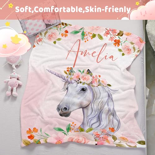 J&SBGFT Personalized Baby Horse Blanket for Girls with Name - color: Horse