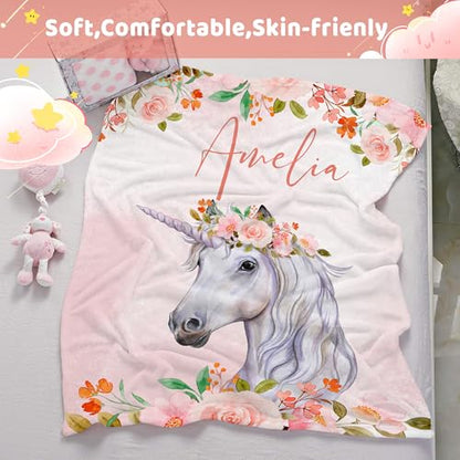 J&SBGFT Personalized Baby Horse Blanket for Girls with Name - color: Horse