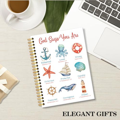 ERHACHAIJIA God Says I Am Bible Verse Spiral Notebook Gifts for Christian - color: White-blue-red
