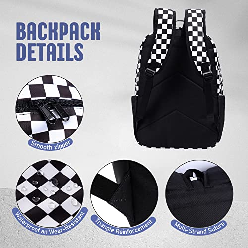 UREYMX Checkered Backpack - School Backpack for Kids, Large Capacity, Waterproof, Lightweight, Black - color: Black and White Plaid