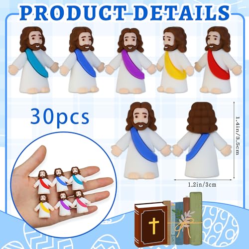 Bamamon 30 Pcs Little Jesus Figures, Mini Jesus Figurines in Bulk - color: 10 Color * 30
