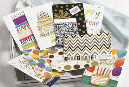 8 Individually Wrapped Birthday Cards Assortment with Envelopes/Stickers. For Women, Men, Kids. Large 5”x7”, Blank Inside. Adorned with Gold Glitter and Embossed Gold Foil. (8 birthday cards)