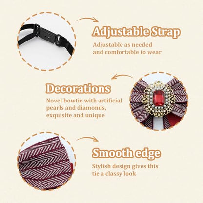 Womens Bow Tie Adjustable Rhinestone Bowtie for Women Ladies Girls Pre-tied Womens Tie for Shirt Suit Uniform - color: Red-strap
