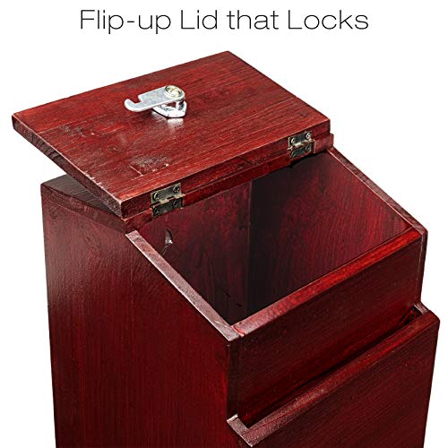 EXCELLO GLOBAL PRODUCTS Red Mahogany Suggestion Box with Lock: Wooden Ballot Comment Box, Wall Mounted or Freestanding. Includes Printed Labels & Suggestion Pads Cards